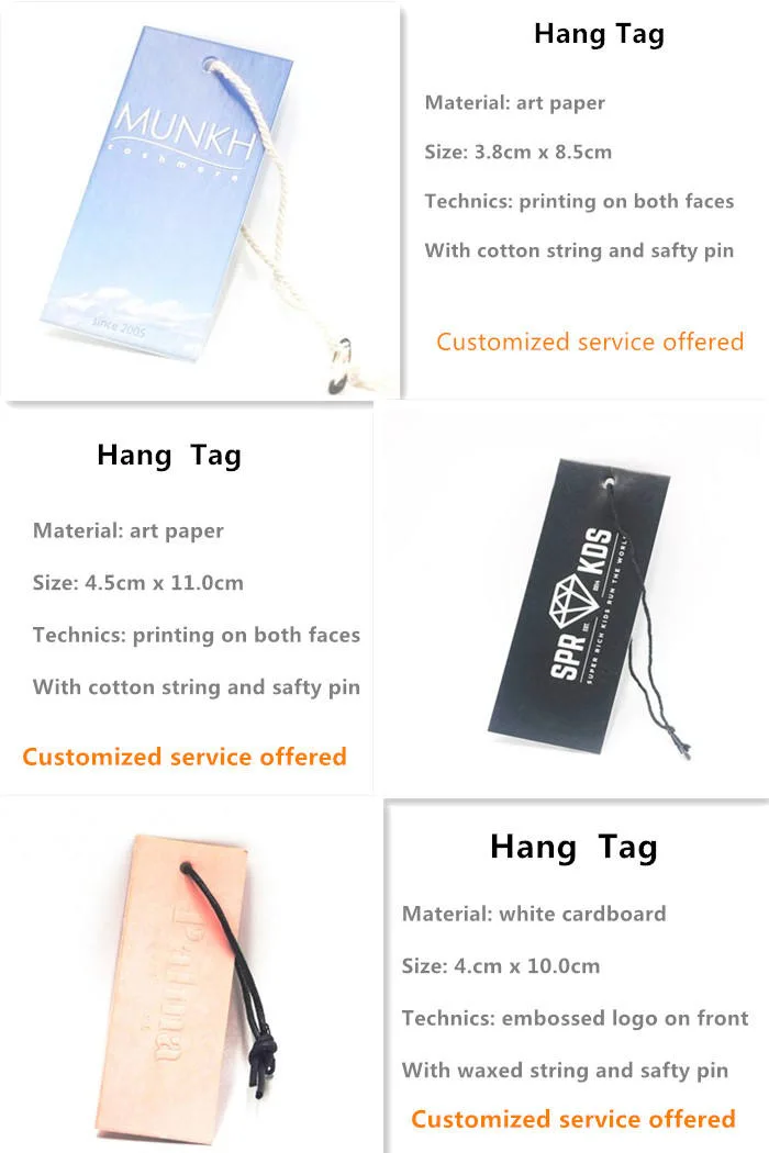 Custom Own Brand PVC Paper Hangtags Customised Clothing Paper Tag